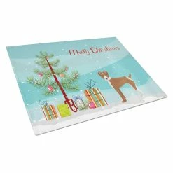 Caroline's Treasures K3482LCB Rat Terrier Christmas Tree Glass Cutting Board - Large