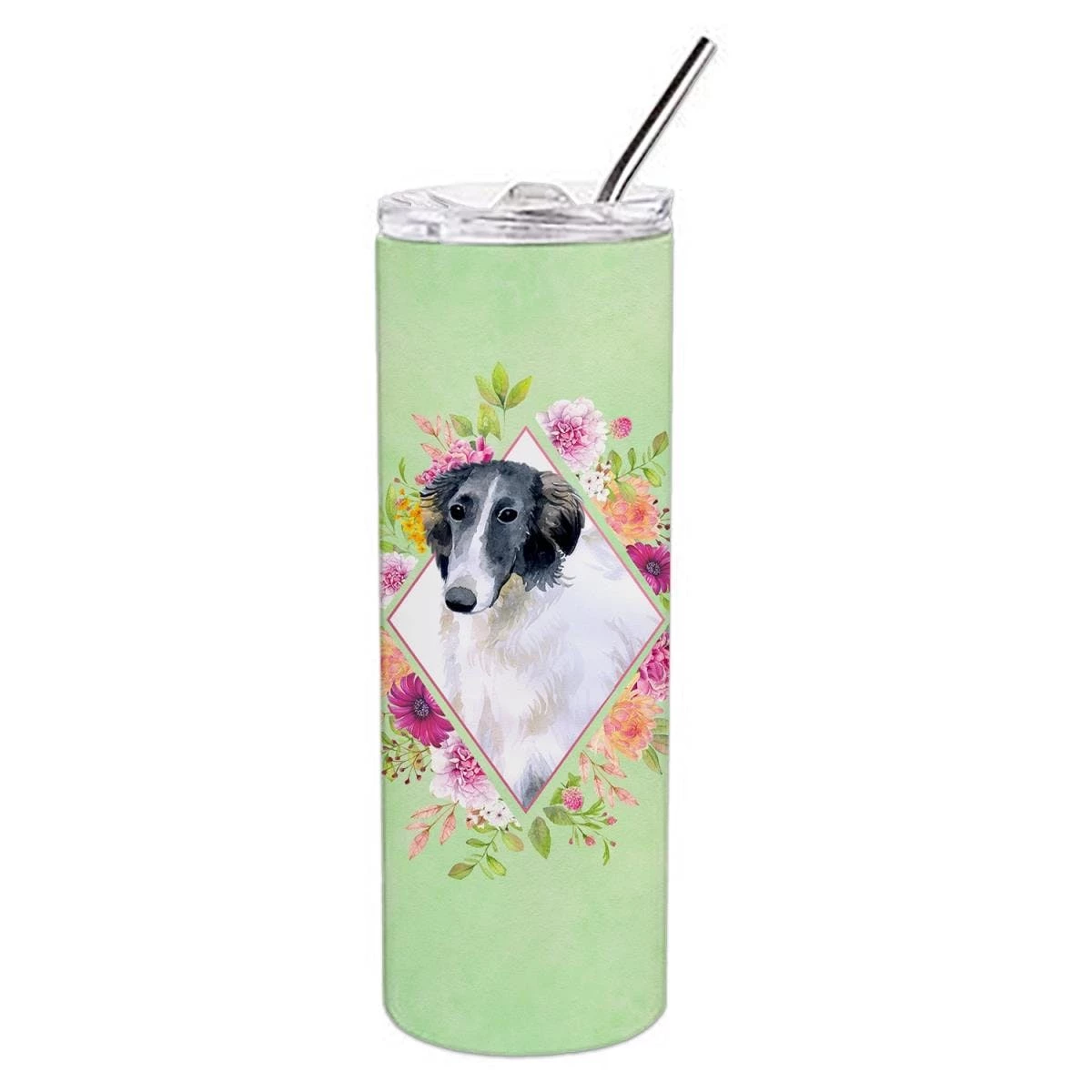 Caroline's Treasures K4282TBL20 20 Oz Borzoi Green Flowers Double Walled Stainless Steel Skinny Tumbler 3 Caroline's Treasures K4282TBL20 20 Oz Borzoi Green Flowers Double Walled Stainless Steel Skinny Tumbler