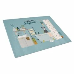 Caroline&apos;s Treasures K7455LCB Salt & Pepper Standard Schnauzer In Bathtub Glass Cutting Board - Large