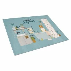 Caroline&apos;s Treasures K7471LCB Central Asian Shepherd Dog In Bathtub Glass Cutting Board - Large