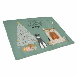 Caroline&apos;s Treasures K7596LCB Salt & Pepper Standard Schnauzer Christmas Everyone Glass Cutting Board - Large