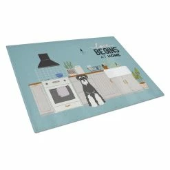 Caroline&apos;s Treasures K7737LCB Salt & Pepper Standard Schnauzer Kitchen Scene Glass Cutting Board