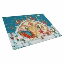 Caroline&apos;s Treasures PJH3004LCB Santa Claus Loading The Sleigh Glass Cutting Board - Large