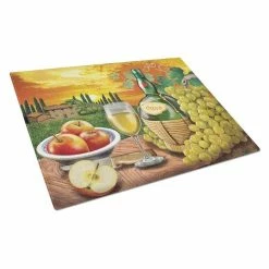 Caroline&apos;s Treasures PRS4027LCB Soave, Apple, Wine & Cheese Glass Cutting Board - Large