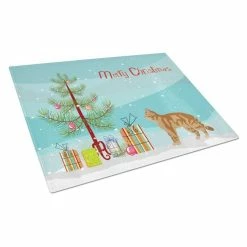 Caroline's Treasures K4557LCB American Wirehair No.2 Cat Merry Christmas Glass Cutting Board - Large