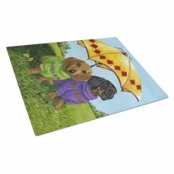 Caroline's Treasures PPP3084LCB Dachshund Hot Doggies Glass Cutting Board - Large