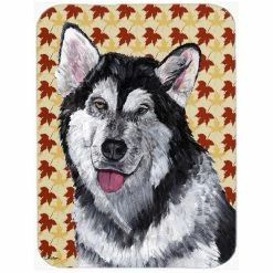 Caroline's Treasures SC9495LCB Alaskan Malamute Fall Leaves Glass Cutting Board - Large