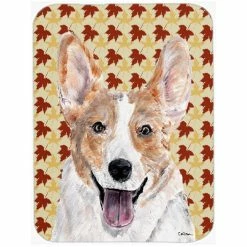 Caroline's Treasures SC9672LCB Cardigan Corgi Fall Leaves Glass Cutting Board - Large