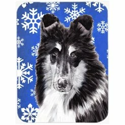Caroline's Treasures SC9774LCB Black And White Collie Large Size Winter Snowflakes Glass Cutting Board