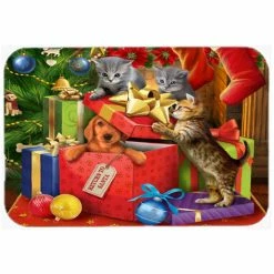 Caroline's Treasures PTW2010LCB Kittens Return Puppy To Santa Claus Glass Cutting Board, Large