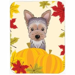 Caroline's Treasures BB2038LCB Yorkie Puppy Thanksgiving Glass Cutting Board - Large