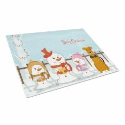 Caroline's Treasures BB2372LCB Merry Christmas Carolers Airedale Glass Cutting Board - Large