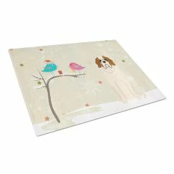 Caroline&apos;s Treasures BB2507LCB Christmas Presents Between Friends Saint Bernard Glass Cutting Board - Large