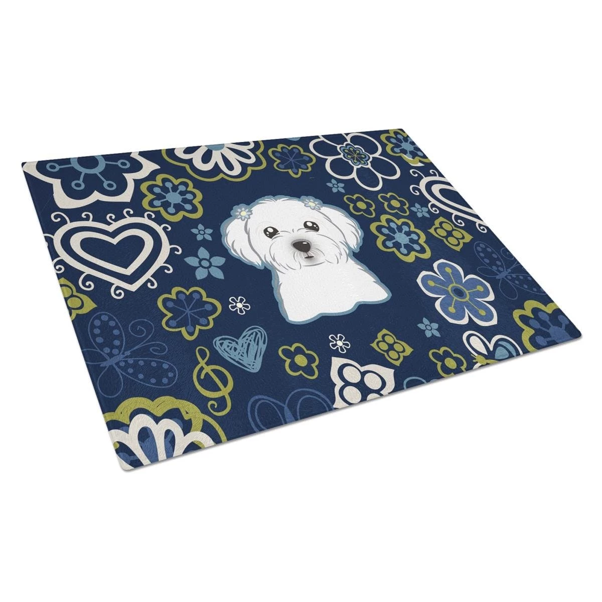 Caroline's Treasures BB5059LCB Blue Flowers Maltese Glass Cutting Board - Large 3 Caroline's Treasures BB5059LCB Blue Flowers Maltese Glass Cutting Board - Large