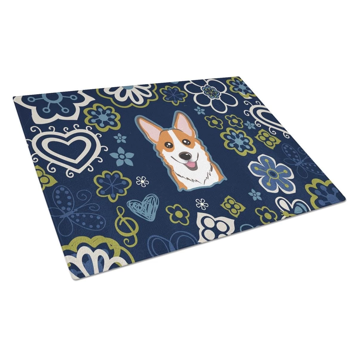 Caroline's Treasures BB5105LCB Blue Flowers Red Corgi Glass Cutting Board - Large 3 Caroline's Treasures BB5105LCB Blue Flowers Red Corgi Glass Cutting Board - Large