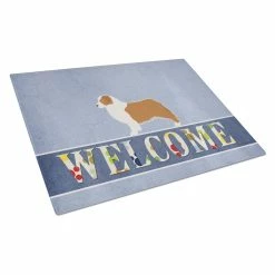 Caroline&apos;s Treasures BB5537LCB Australian Shepherd Dog Welcome Glass Cutting Board - Large
