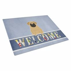 Caroline&apos;s Treasures BB5588LCB Pug Brown Welcome Glass Cutting Board - Large