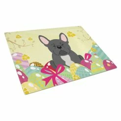 Caroline&apos;s Treasures BB6014LCB Easter Eggs French Bulldog Black Glass Cutting Board - Large