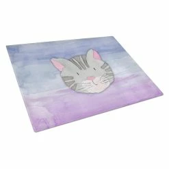 Caroline&apos;s Treasures BB7355LCB Cat Face Watercolor Glass Cutting Board