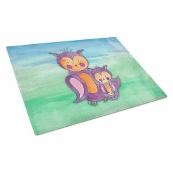 Caroline&apos;s Treasures BB7430LCB Momma & Baby Owl Watercolor Glass Cutting Board - Large