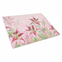 Caroline&apos;s Treasures BB7446LCB Pink Lillies Glass Cutting Board - Large