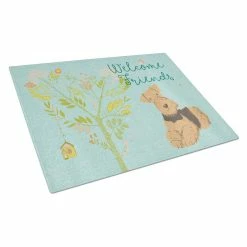 Caroline&apos;s Treasures BB7625LCB Welcome Friends Airedale Terrier Glass Cutting Board - Large