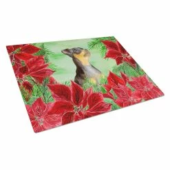 Caroline&apos;s Treasures K1371LCB Miniature Pinscher No.2 Poinsettas Glass Cutting Board - Large