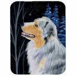 Caroline&apos;s Treasures SS8382LCB Starry Night Australian Shepherd Glass Cutting Board - Large