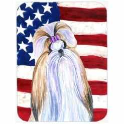 Caroline's Treasures SS4221LCB USA American Flag With Shih Tzu Glass Cutting Board - Large
