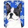 Caroline&apos;s Treasures SS4654LCB Boston Terrier Winter Snowflakes Holiday Glass Cutting Board - Large