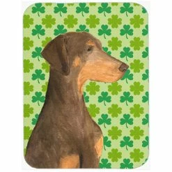 Caroline&apos;s Treasures Doberman St. Patrick&apos;s Day Shamrock Portrait Glass Cutting Board - Large