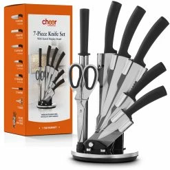 Cheer Collection F Knife Set (7 Piece) With Rotating Stand - Sharp Serrated And Standard Blades