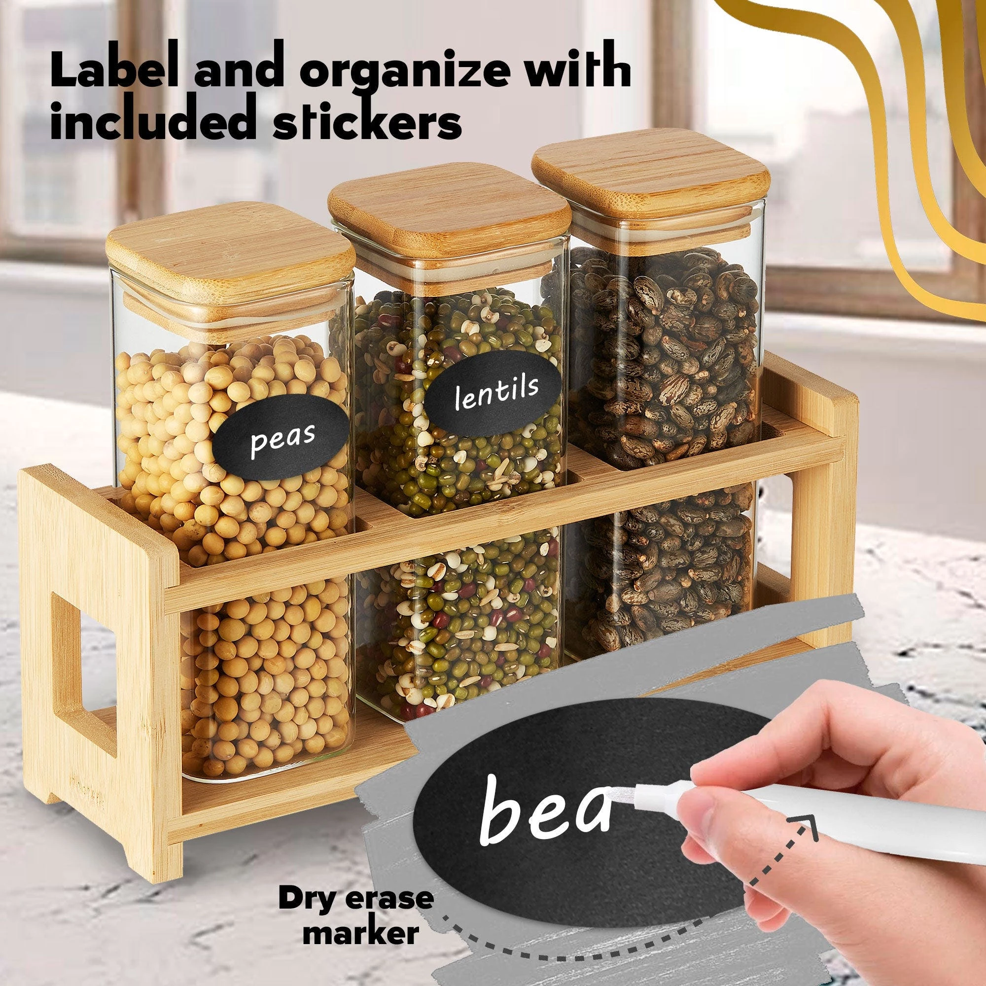 Cheer Collection Glass Mini Storage Jars With Bamboo Lids And Display Stand 5 Cheer Collection Glass Mini Storage Jars With Bamboo Lids And Display Stand – Bild 3
