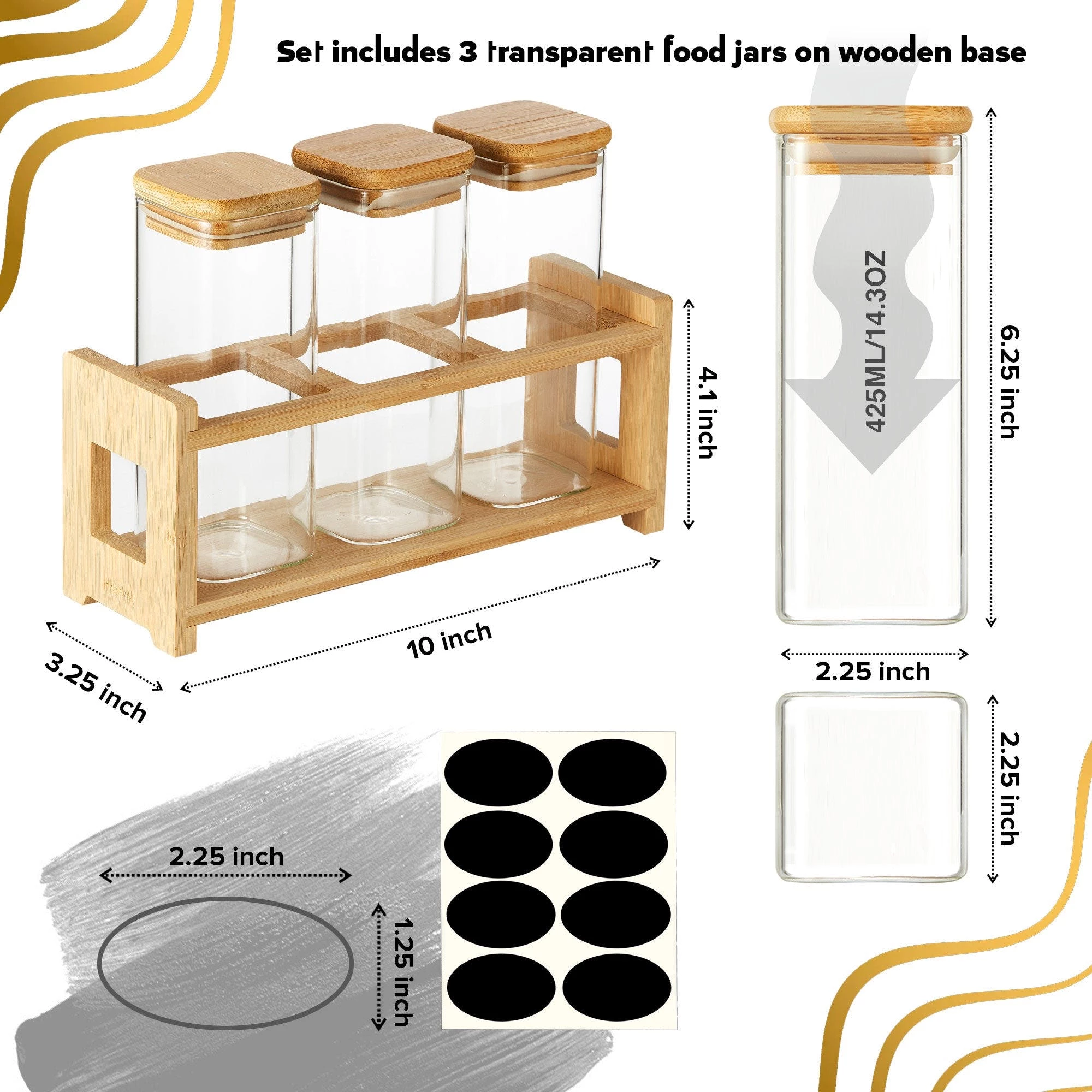 Cheer Collection Glass Mini Storage Jars With Bamboo Lids And Display Stand 4 Cheer Collection Glass Mini Storage Jars With Bamboo Lids And Display Stand – Bild 2