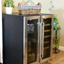 Sunnydaze Decor L Zone Beverage Refrigerator With Chromed Wire And Wooden Shelves -Tools Verkaufsladen M00810047673385 906471095 scaled