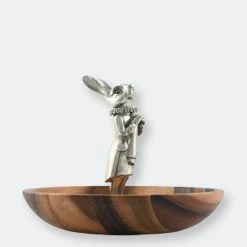 Vagabond House Whimsical Bunny Wood Tidbit Bowl