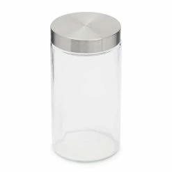 Home Basics Large 54 Oz. Round Glass Canister With Air-Tight Stainless Steel Twist Top Lid - Clear