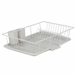 Home Basics 3 Piece Vinyl Coated Steel Dish Drainer With Drip Tray
