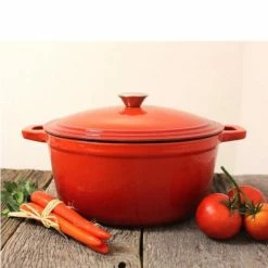 BergHOFF Neo 7QT Cast Iron Round Covered Casserole, Orange