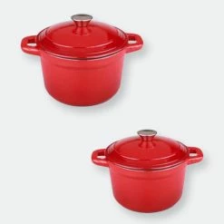 BergHOFF Neo 4PC Cast Iron Set: 3QT Covered Stockpot & 7QT Covered Stockpot, Red