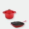 BergHOFF Neo 3Pc Cast Iron Set: 3Qt Covered Dutch Oven & 11" Grill Pan Red -Tools Verkaufsladen M05413821053745 1046886625 scaled