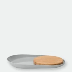 BergHOFF Leo 13.5" Bamboo Oval Plate With Cutting Board, Gray