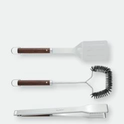 BergHOFF Essentials BBQ Set With Wood Handles Tongs, Spatula And Brush (3-Pieces)