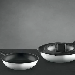 BergHOFF GEM 3Pc Downdraft 18/10 Stainless Steel Fry Pan Set, Black Handles -Tools Verkaufsladen M05413821311968 3554474305 scaled