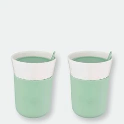 BergHOFF Leo 11.16oz Porcelain Travel Mug, Green, Set Of 2