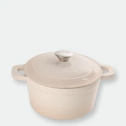 BergHOFF 7qt Cast Iron Round Covered Dutch Oven, Meringue