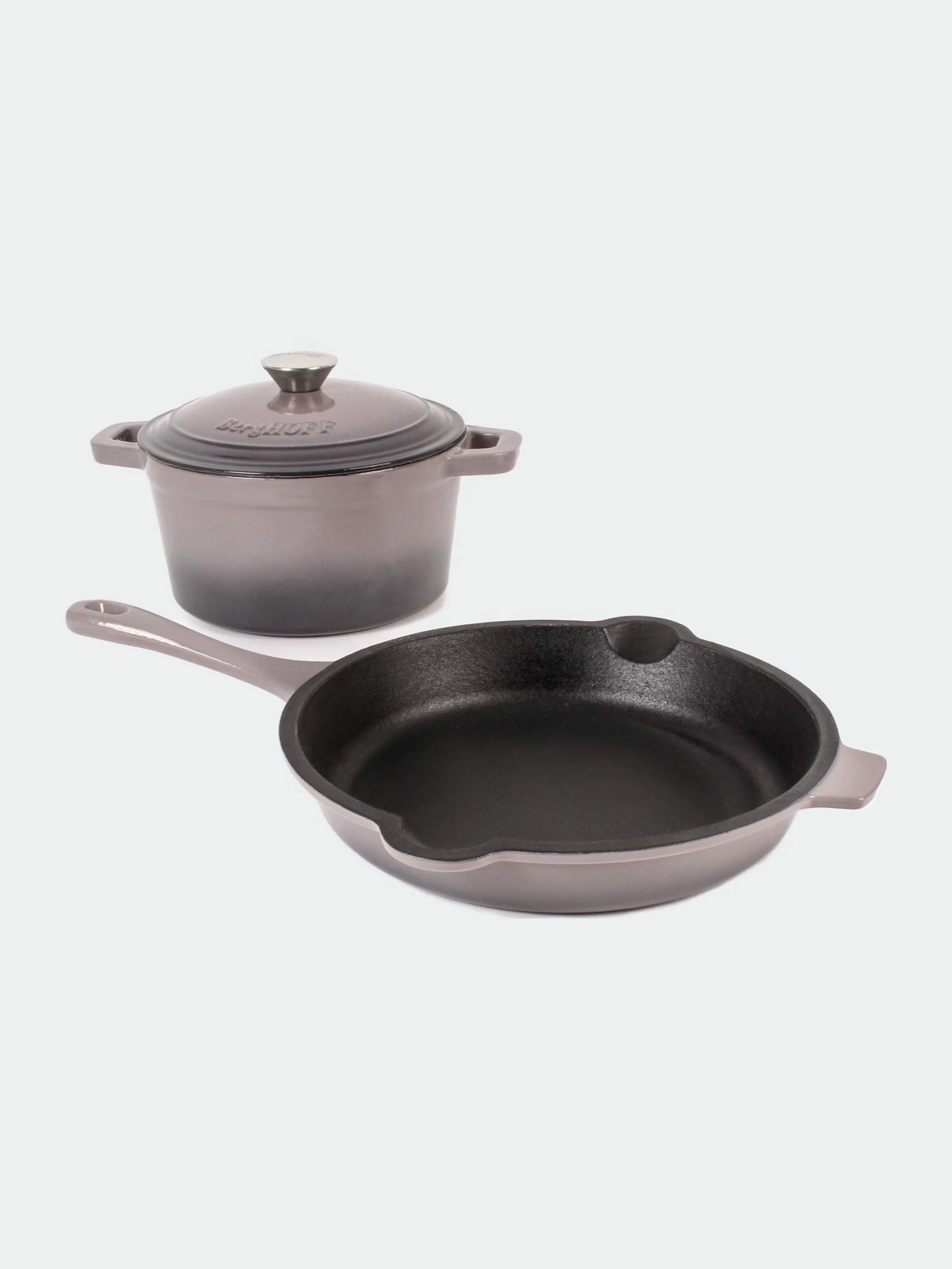BergHOFF Neo Cast Iron 3Pc Cookware Set, 3Qt Covered Dutch Oven & 10" Fry Pan - Oyster 3 BergHOFF Neo Cast Iron 3Pc Cookware Set, 3Qt Covered Dutch Oven & 10" Fry Pan - Oyster